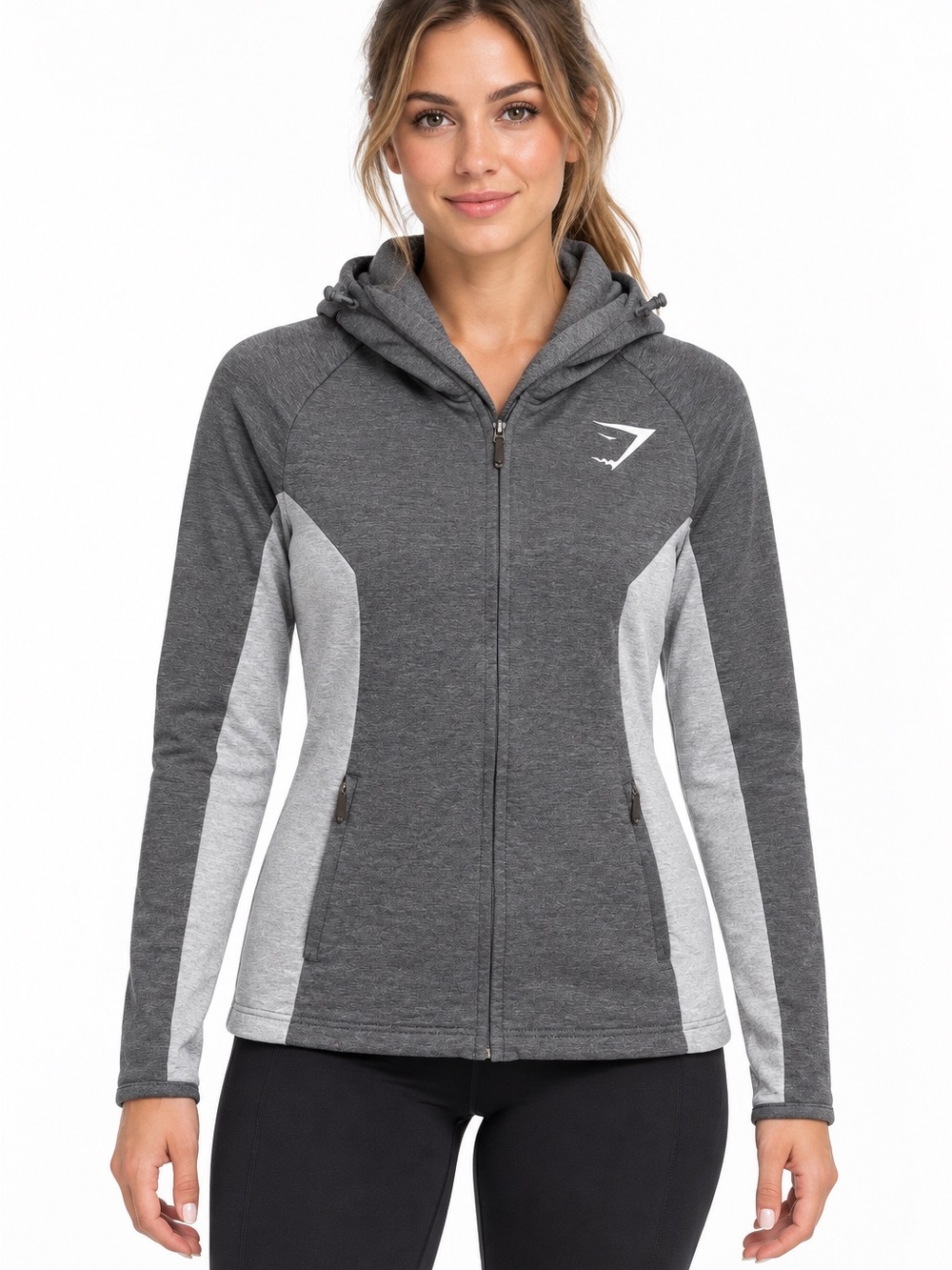 Gymshark Fit Zip Hoodie Jacket Women’s Medium Gray Colorblock